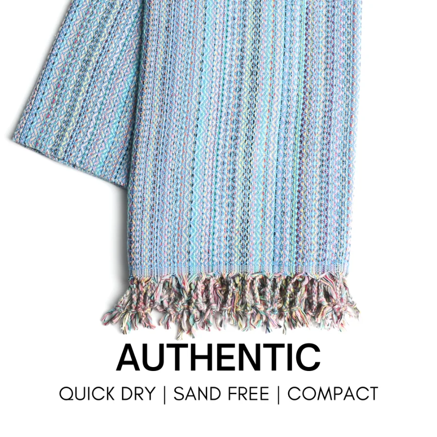 Turkish Beach Towel in Blue Multi-Color Weave, view 2