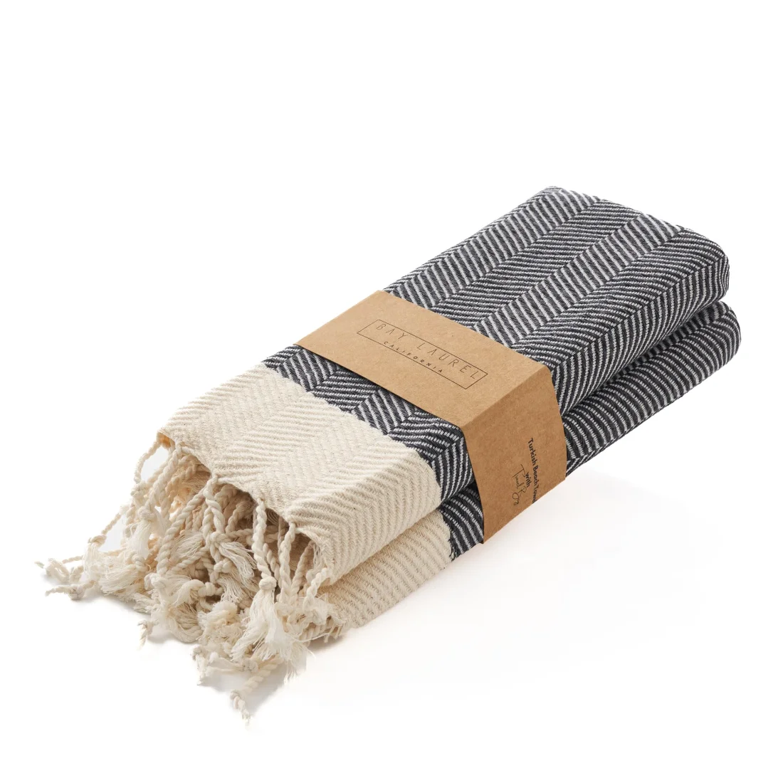 Turkish Hand Towel in Dark Gray, Herringbone 16 × 40 in pack shot