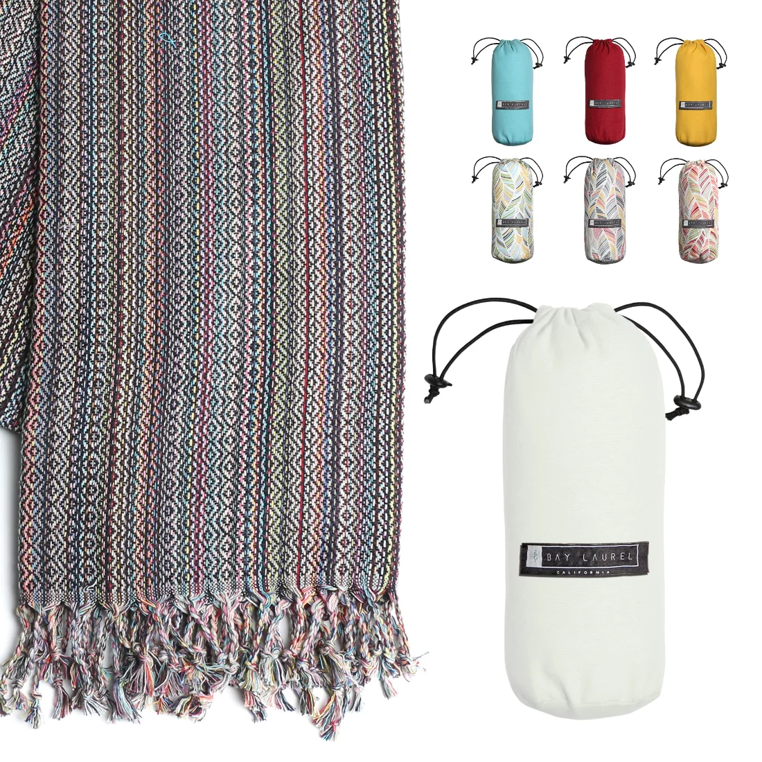 Turkish Beach Towel in Black Multi-Color Weave pack shot