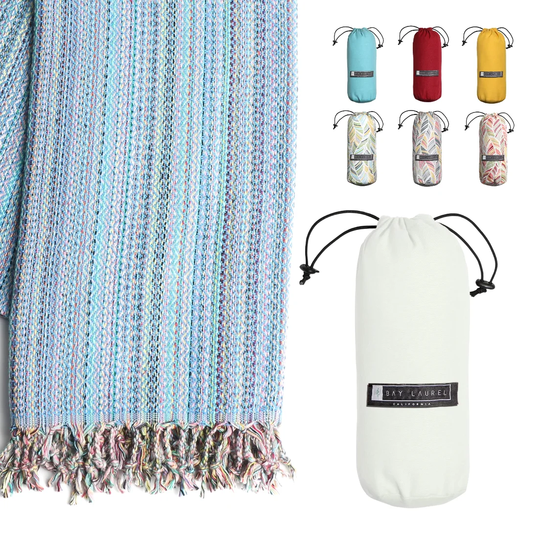 Turkish Beach Towel in Blue Multi-Color Weave pack shot