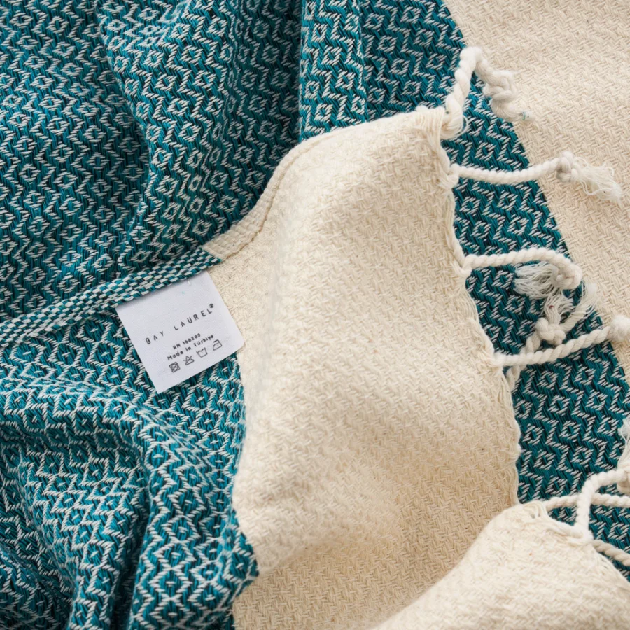 Turkish Hand Towel in Petrol, Diamond 15 × 26 in, view 5