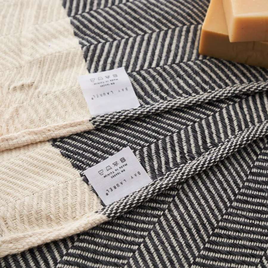 Turkish Hand Towel in Dark Gray, Herringbone 15 × 26 in, view 2