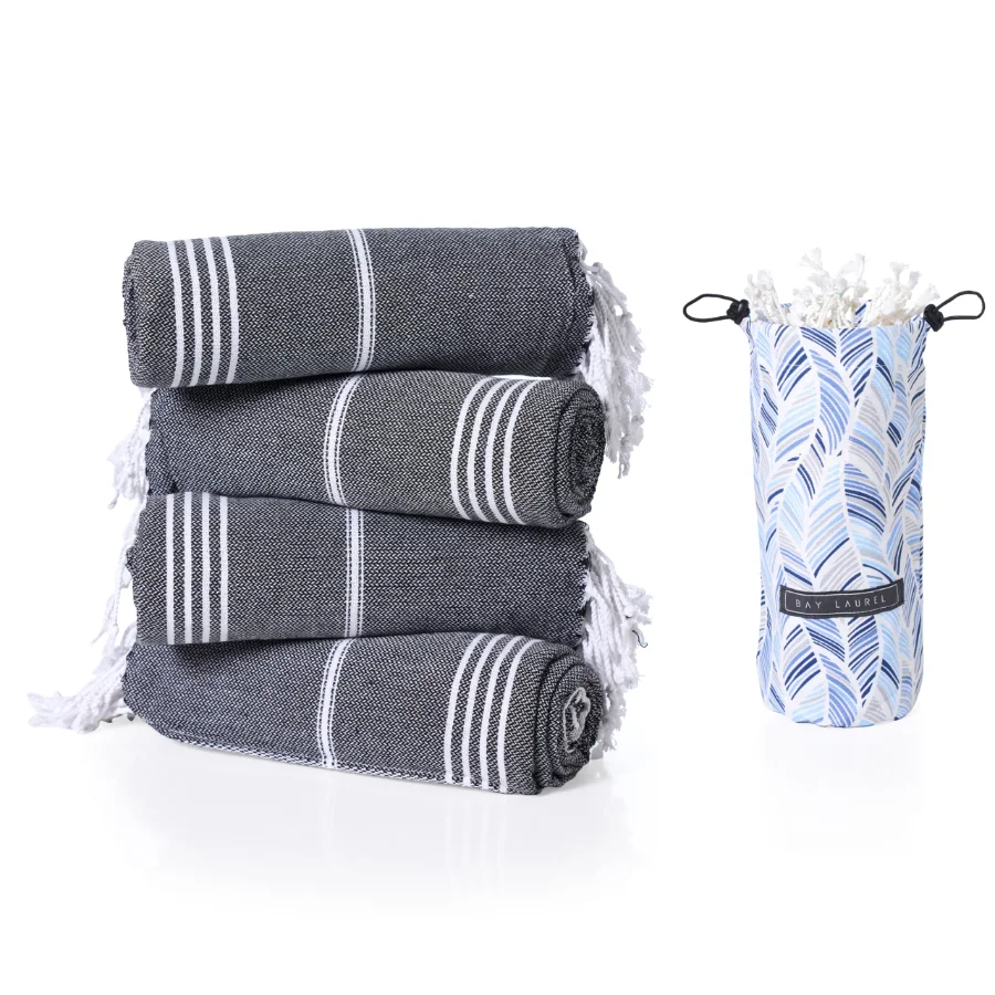 Four-Pack Beach Towel Set in Black, view 2