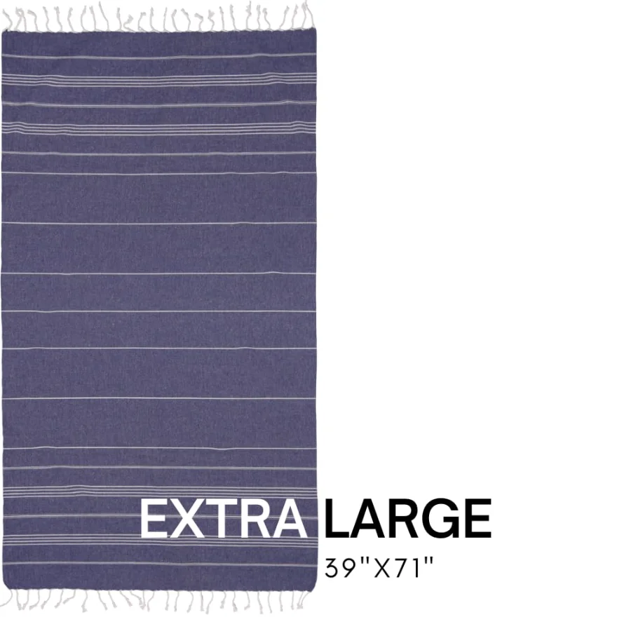 Turkish Beach Towel in Dark Blue with Yellow Floral Bag, view 2