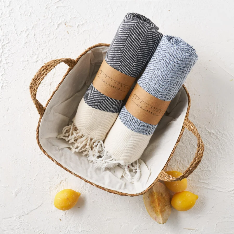 Turkish Hand Towel in Dark Gray, Herringbone 16 × 40 in, view 3