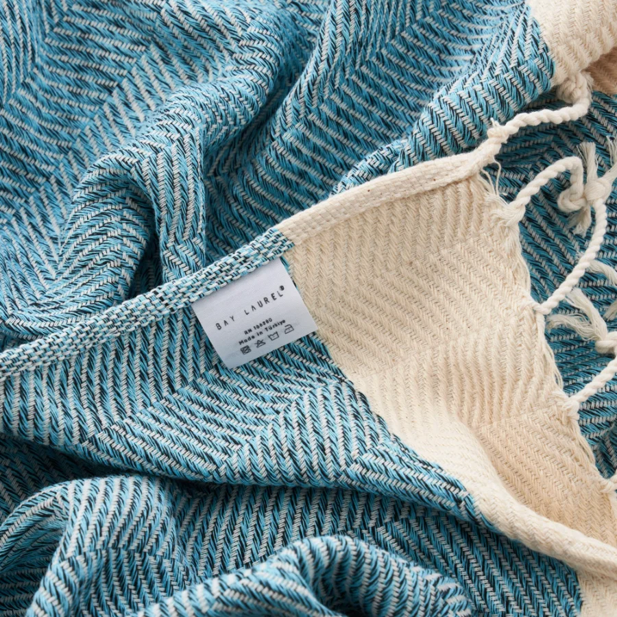 Turkish Hand Towel in Turquoise, Herringbone 16 × 40 in, view 2