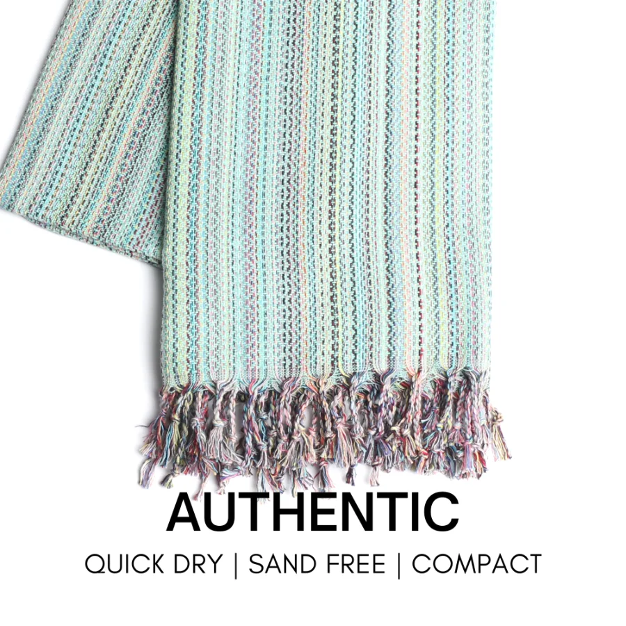 Turkish Beach Towel in Mint Multi-Color Weave, view 2