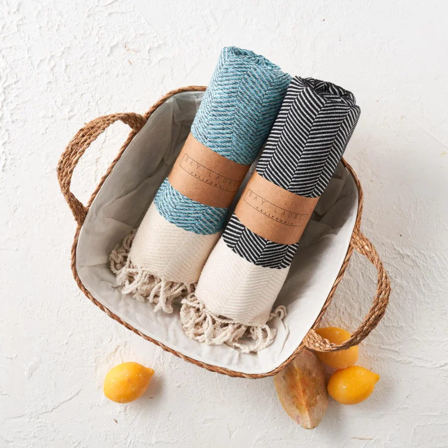 Turkish Hand Towel in Black, Herringbone 16 × 40 in, view 3