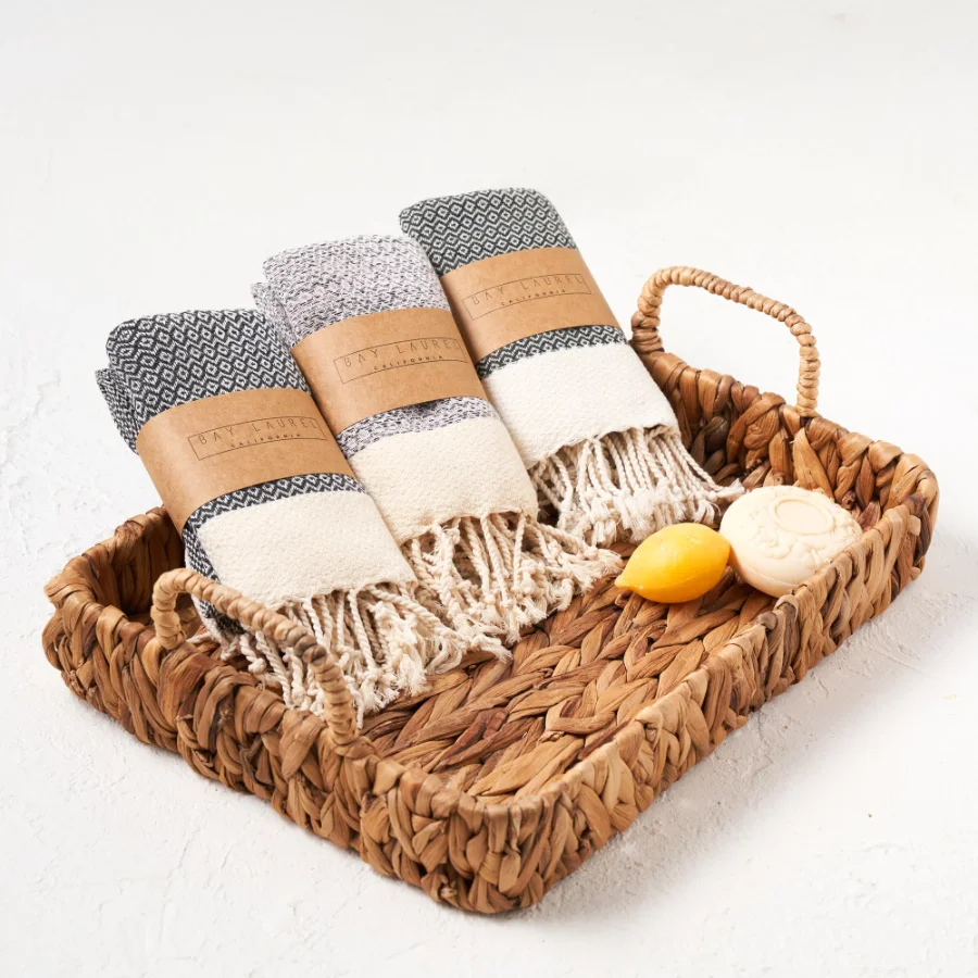 Turkish Hand Towel in Dark Gray, Diamond 15 × 26 in, view 3