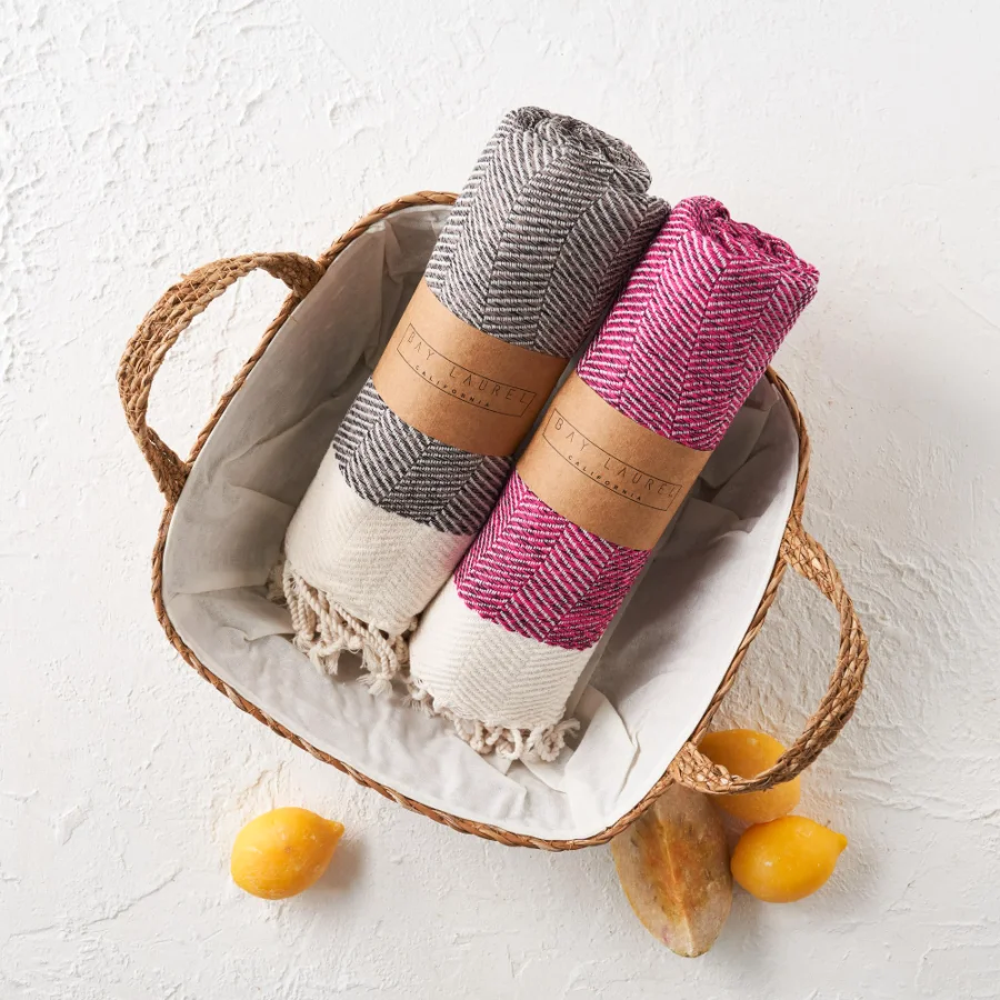 Turkish Hand Towel in Latte, Herringbone 16 × 40 in, view 3