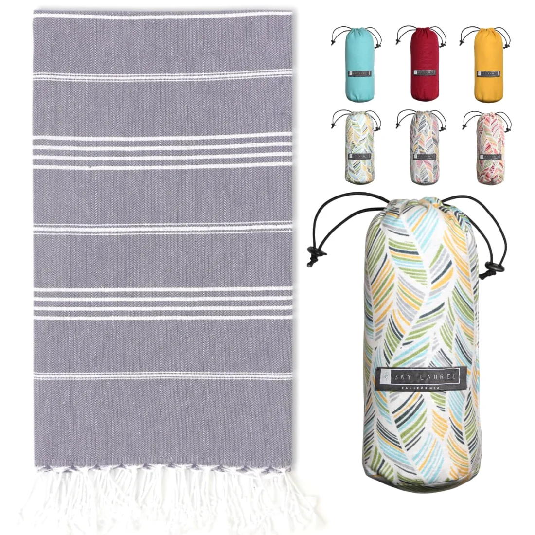 Turkish Beach Towel in Lava with Yellow Floral Bag pack shot