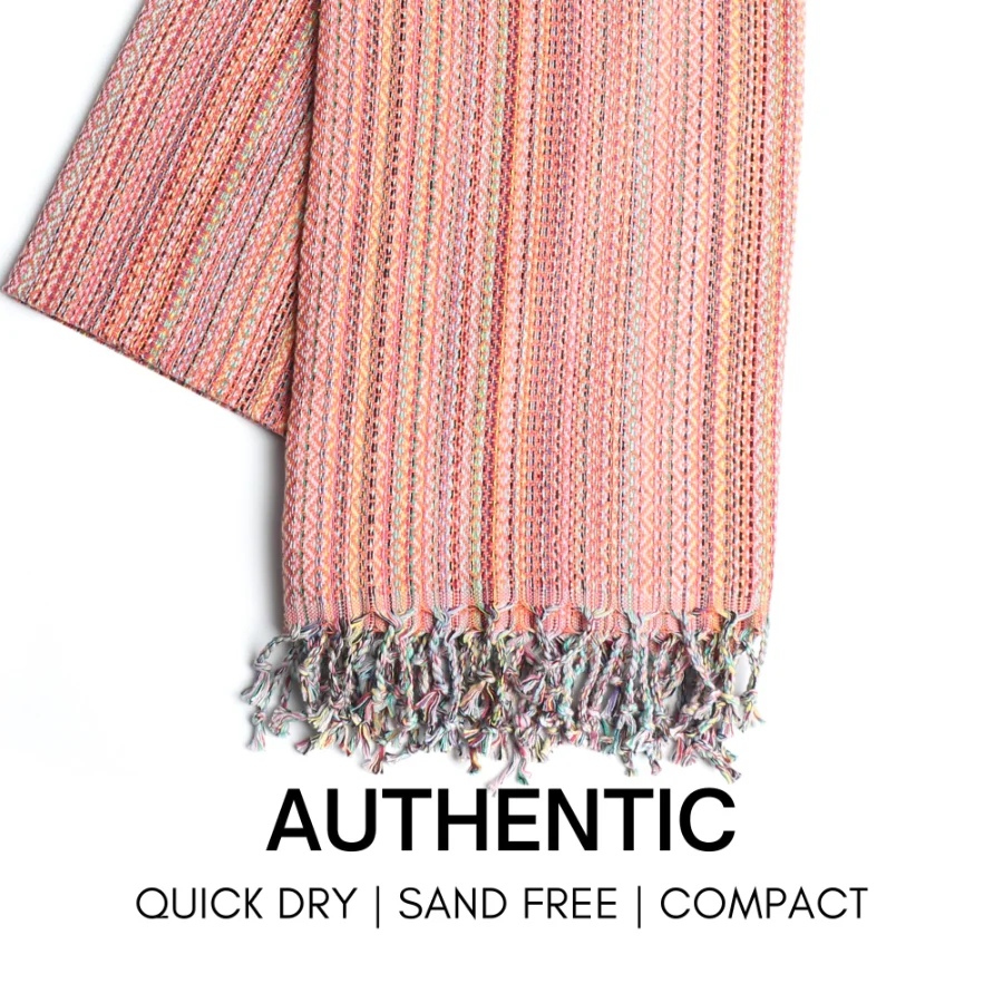 Turkish Beach Towel in Orange Multi-Color Weave, view 2