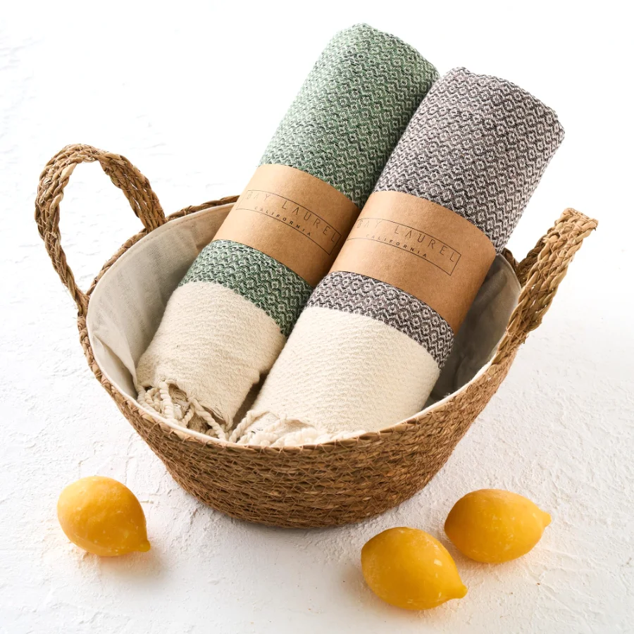 Turkish Hand Towel in Army Green, Diamond 16 × 40 in, view 5