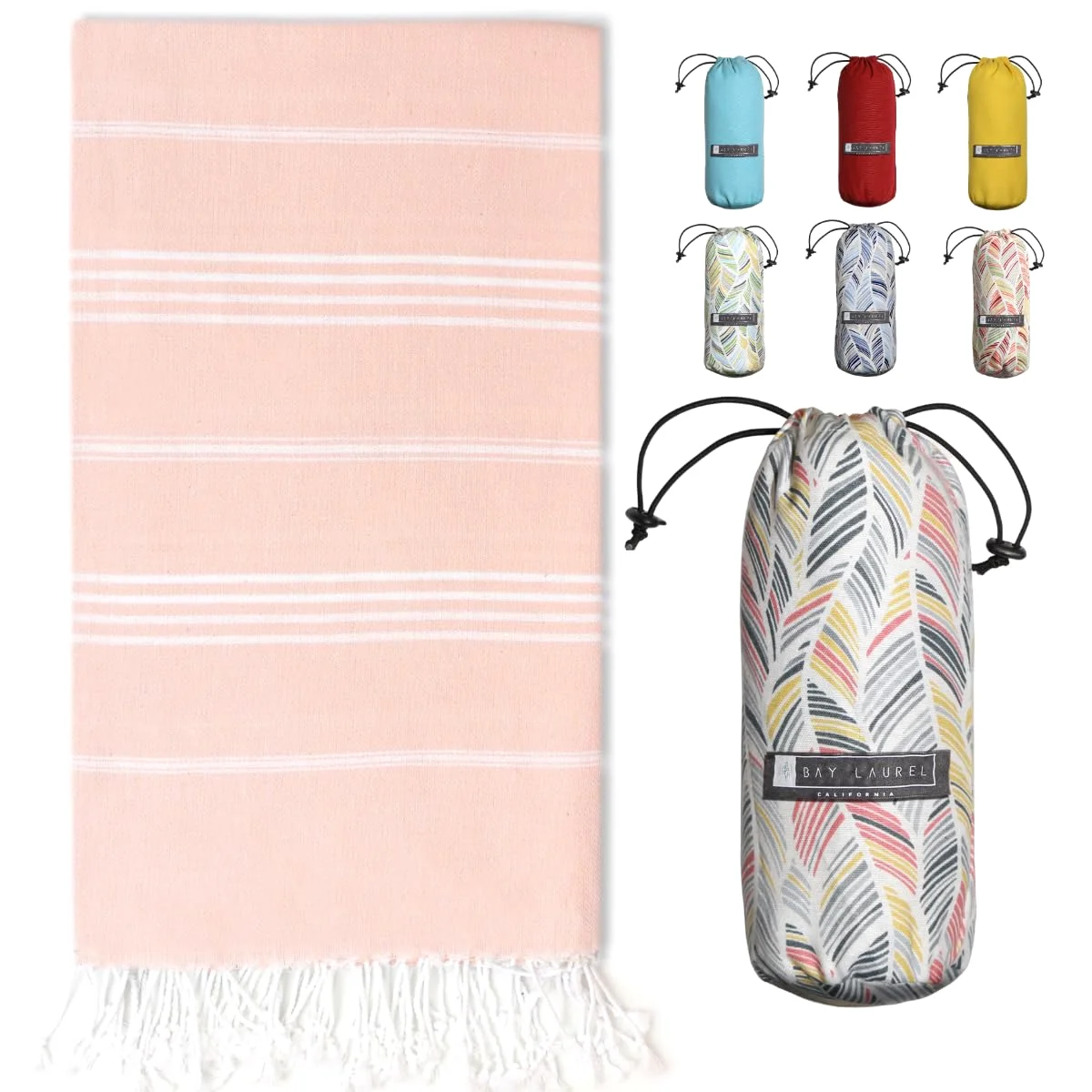 Turkish Beach Towel in Blush with Floral Bag pack shot
