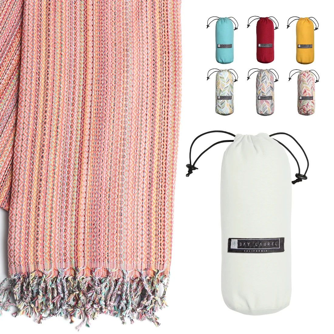 Turkish Beach Towel in Orange Multi-Color Weave pack shot