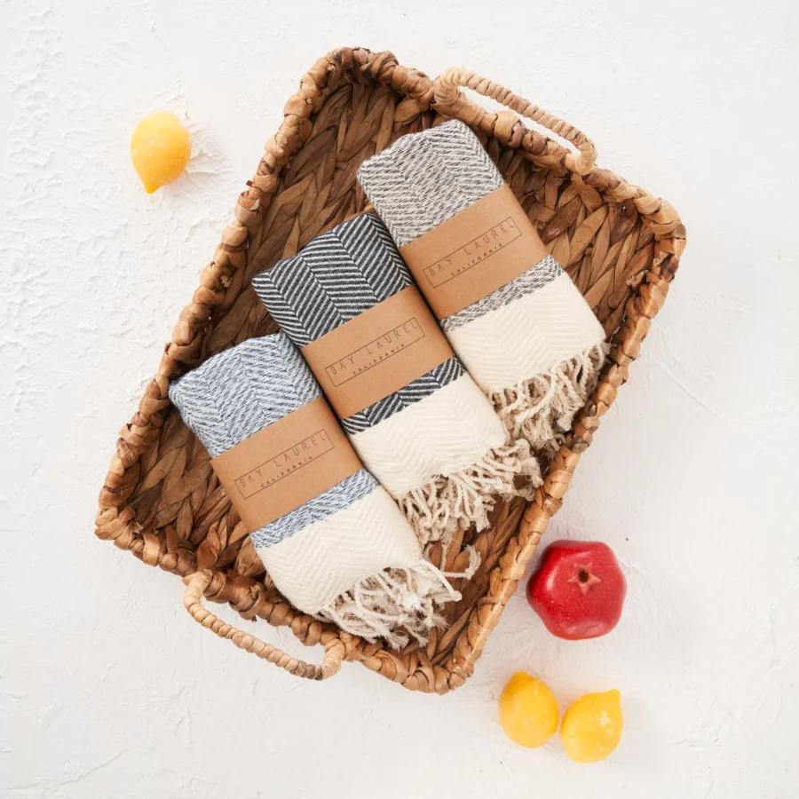 Turkish Hand Towel in Dark Gray, Herringbone 15 × 26 in, view 3