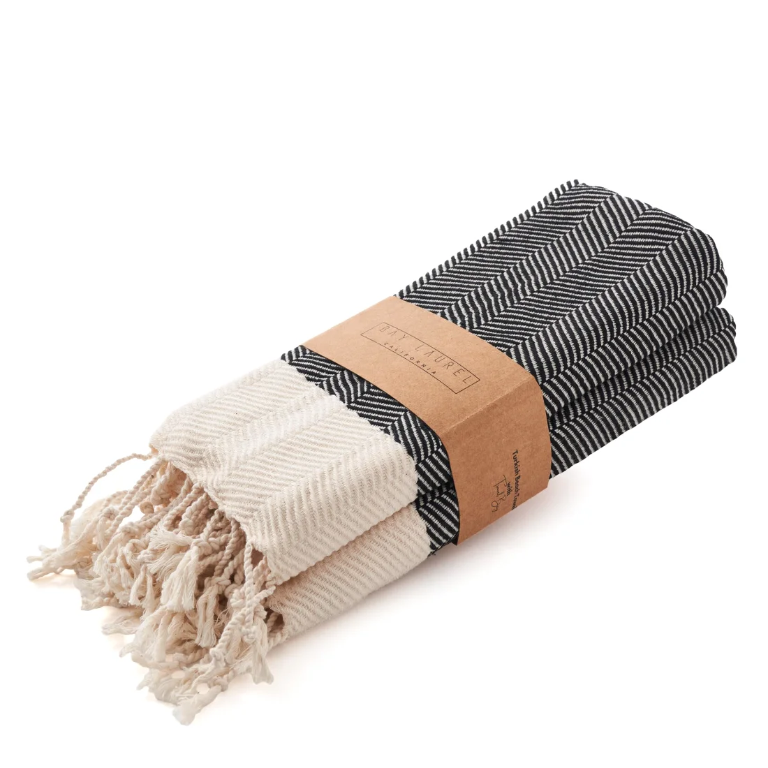 Turkish Hand Towel in Black, Herringbone 16 × 40 in pack shot
