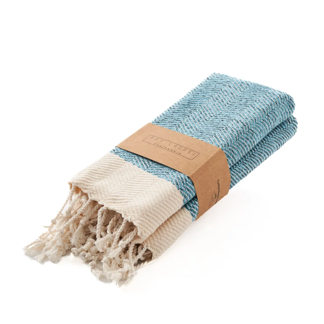 Turkish Hand Towel in Turquoise, Herringbone 16 × 40 in pack shot