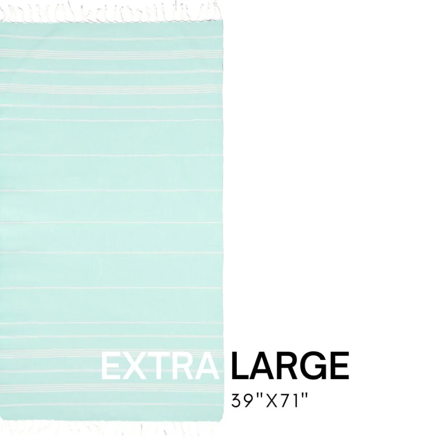 Turkish Beach Towel in Aqua with Blue Print Bag, view 3