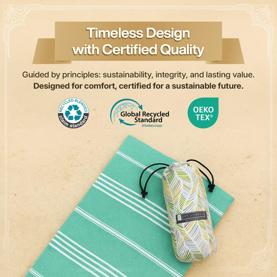 Turkish Beach Towel in Shamrock with Floral Bag, view 2
