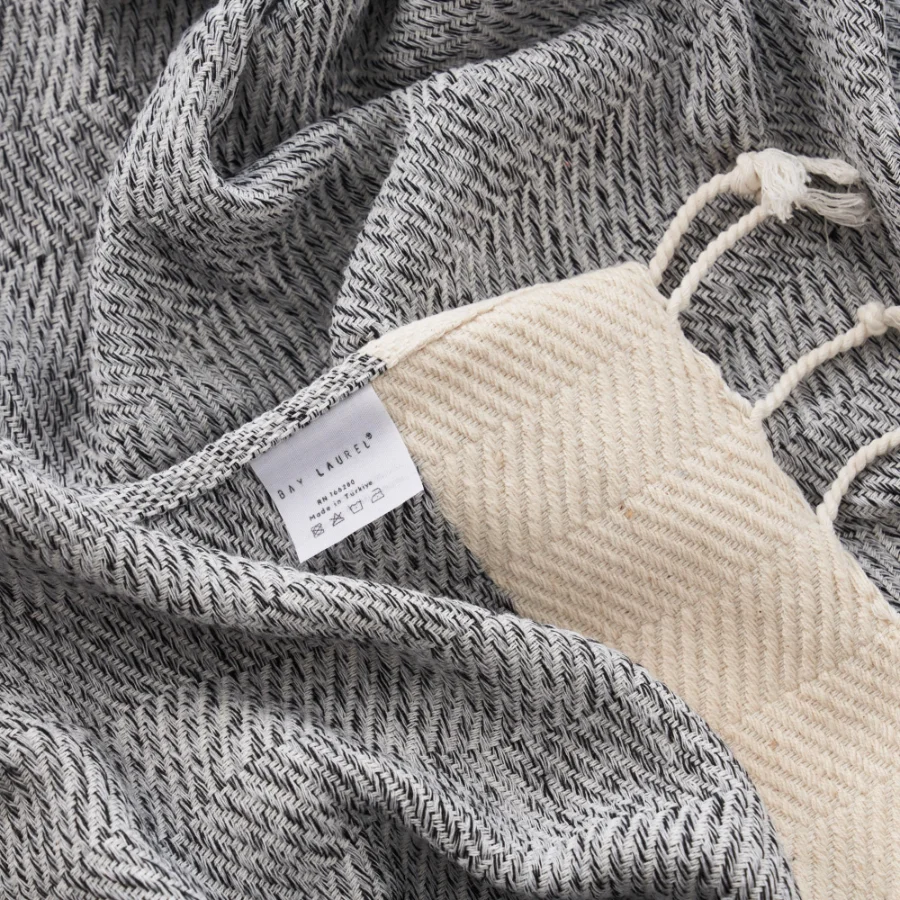 Turkish Hand Towel in Gray, Herringbone 16 × 40 in, view 2