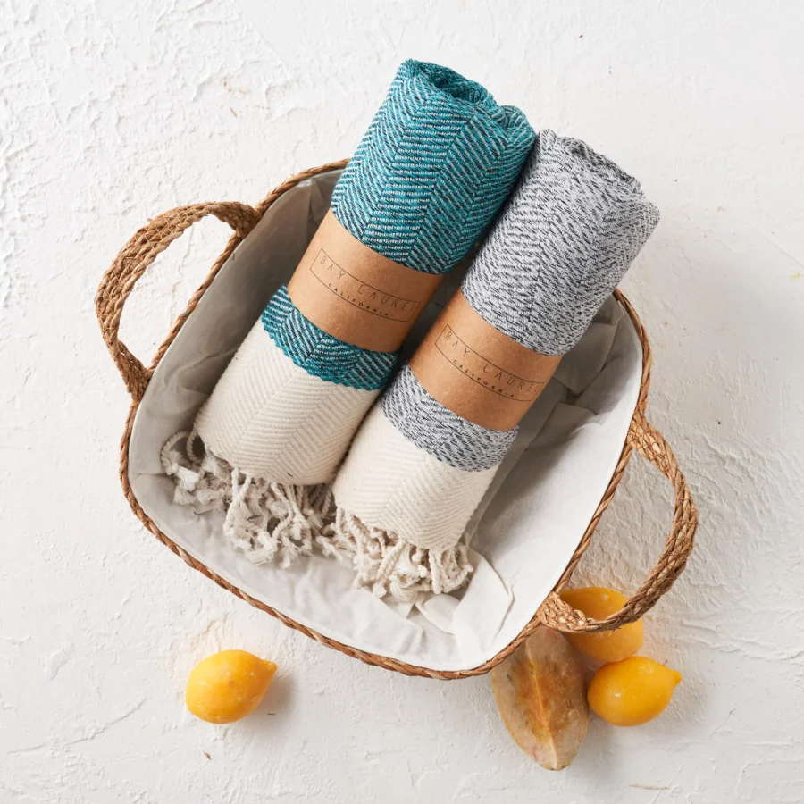 Turkish Hand Towel in Gray, Herringbone 16 × 40 in, view 3
