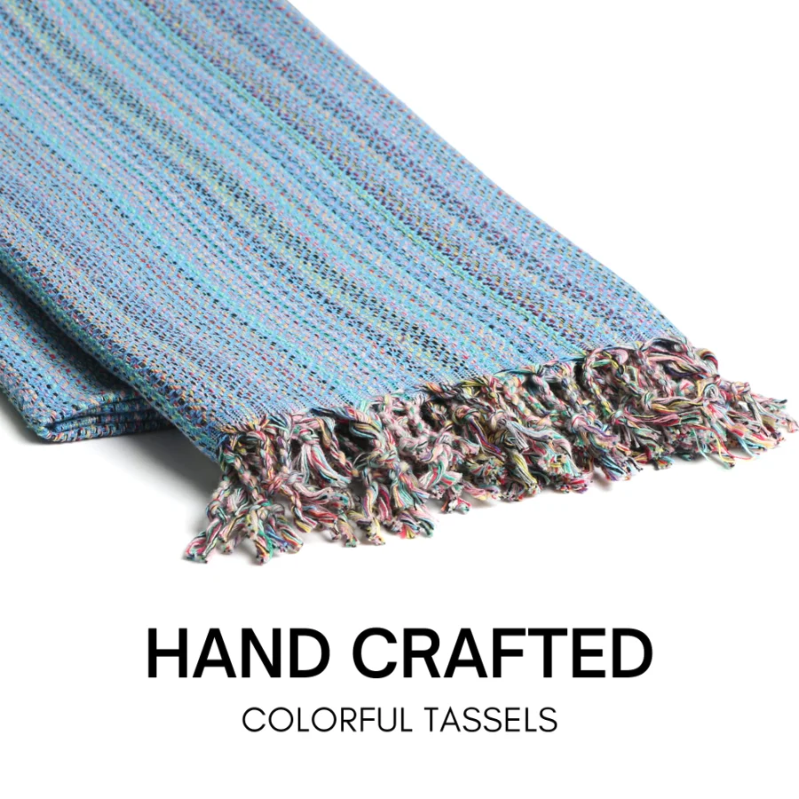 Turkish Beach Towel in Blue Multi-Color Weave, view 4