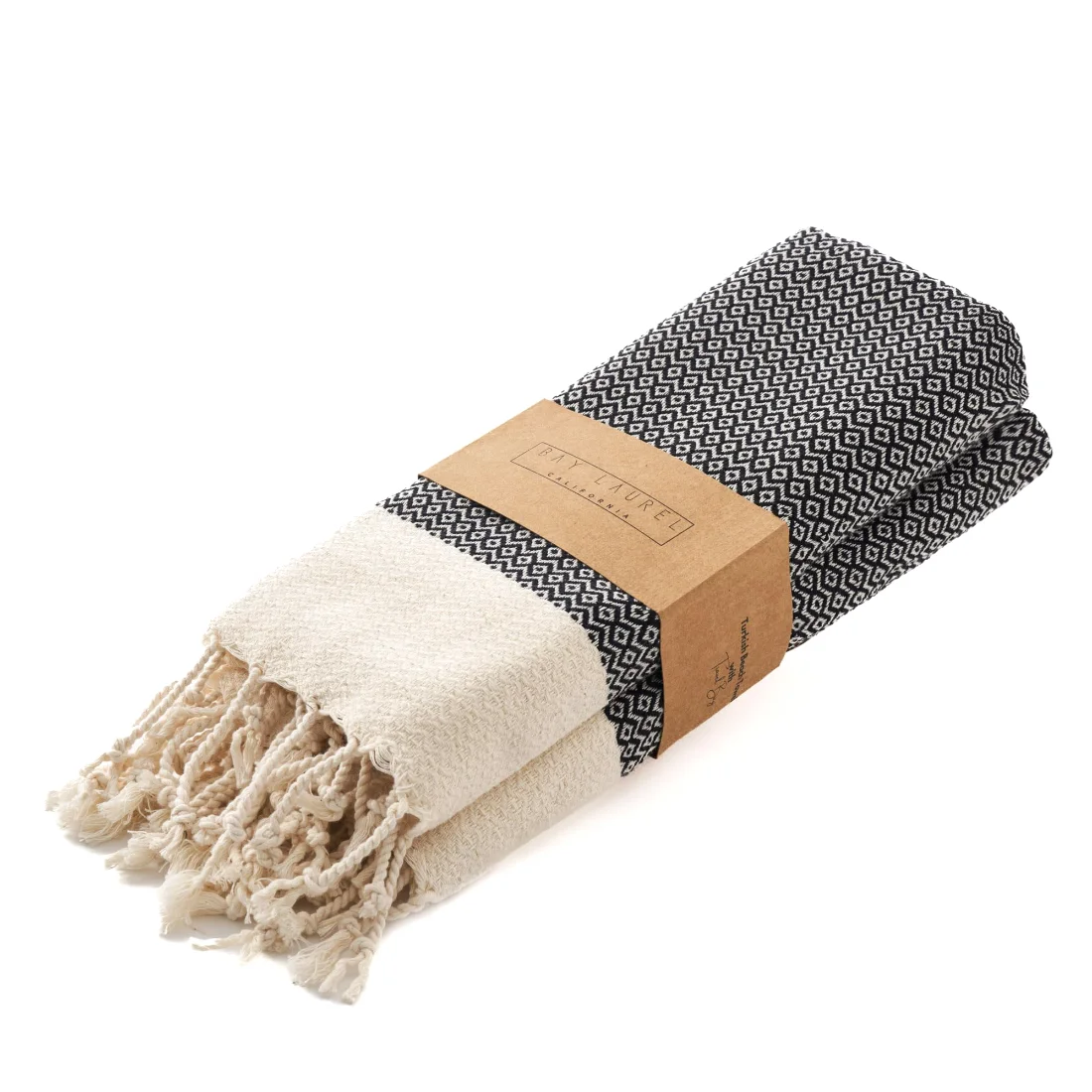 Turkish Hand Towel in Black, Diamond 16 × 40 in pack shot