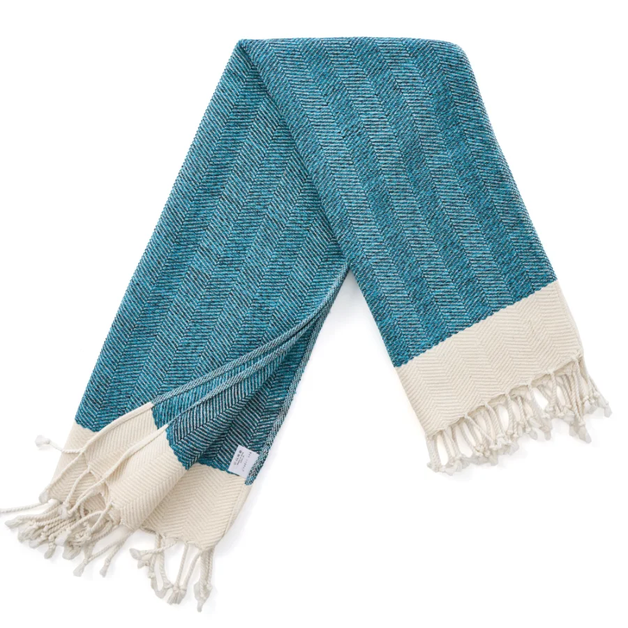 Turkish Hand Towel in Petrol, Herringbone 16 × 40 in, view 4