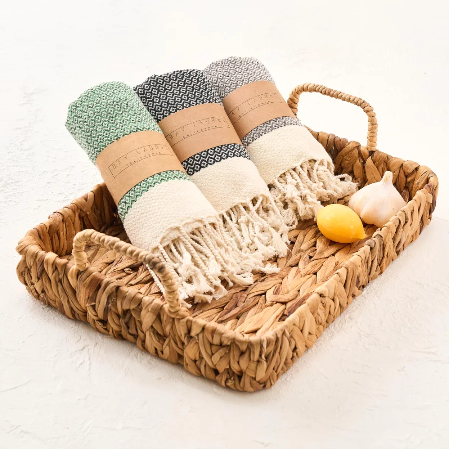 Turkish Hand Towel in Army Green, Diamond 15 × 26 in, view 4