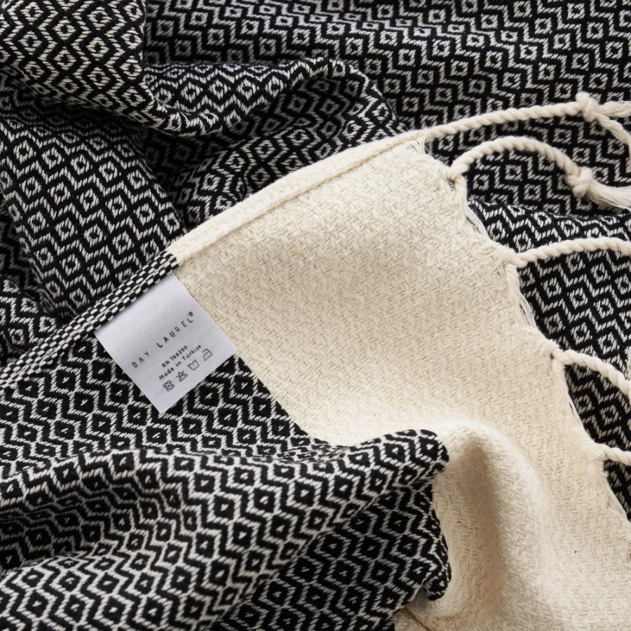 Turkish Hand Towel in Black, Diamond 16 × 40 in, view 2