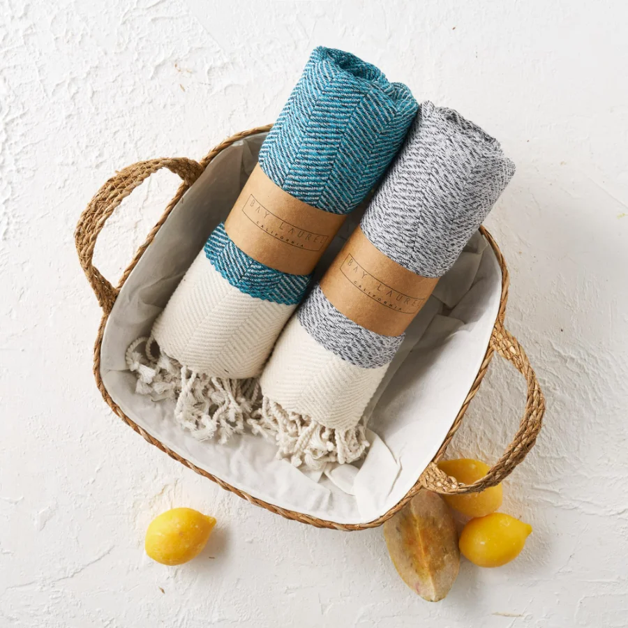 Turkish Hand Towel in Petrol, Herringbone 16 × 40 in, view 3