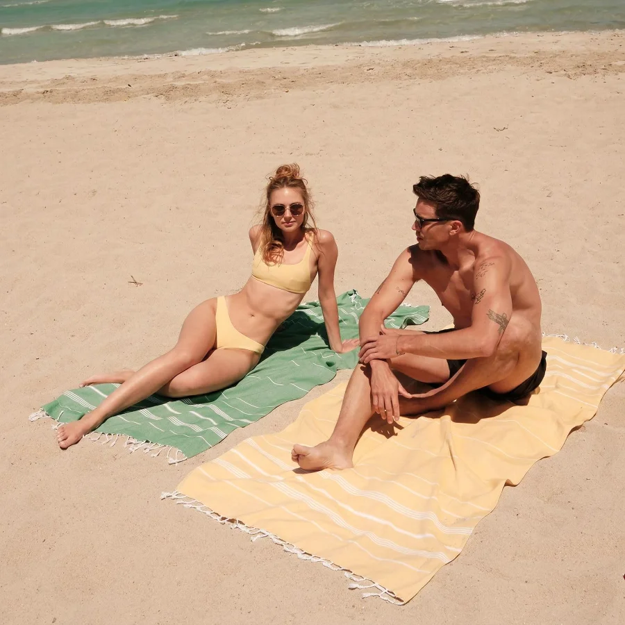 Turkish Beach Towel in Dandelion with Floral Bag, view 5