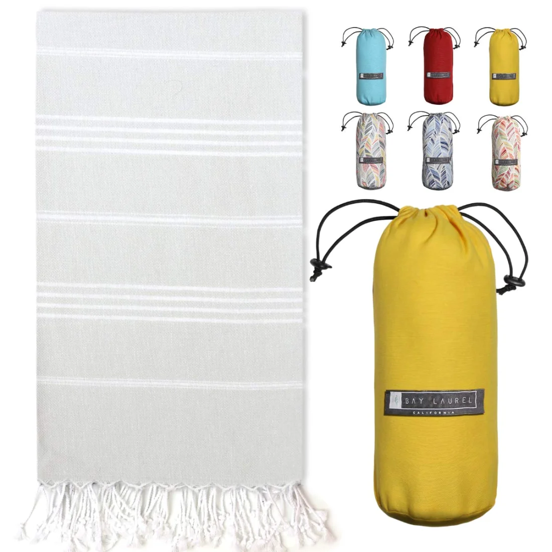 Turkish Beach Towel in Gray with Yellow Bag pack shot