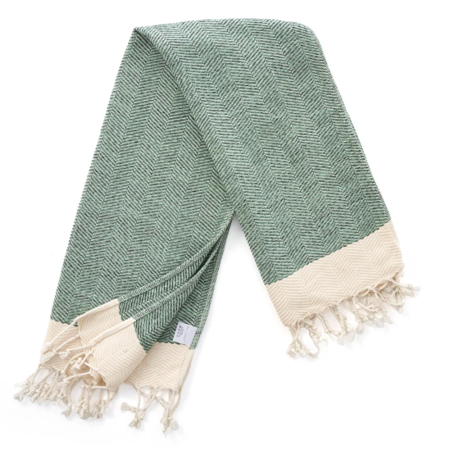 Turkish Hand Towel in Army Green, Herringbone 15 × 26 in, view 4