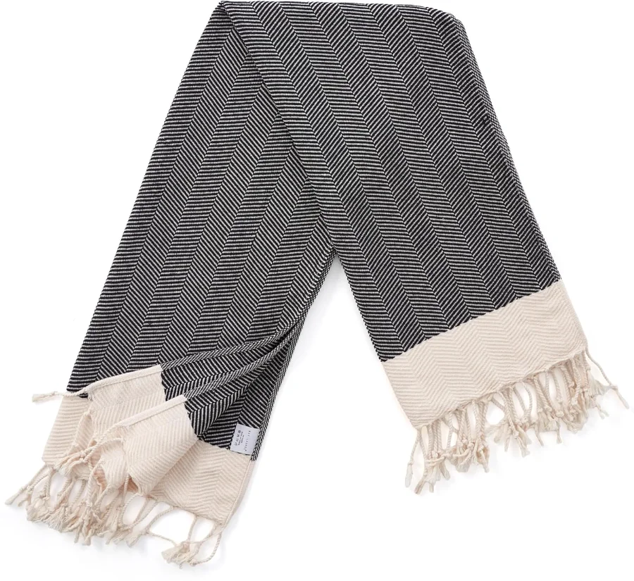 Turkish Hand Towel in Black, Herringbone 15 × 26 in, view 3
