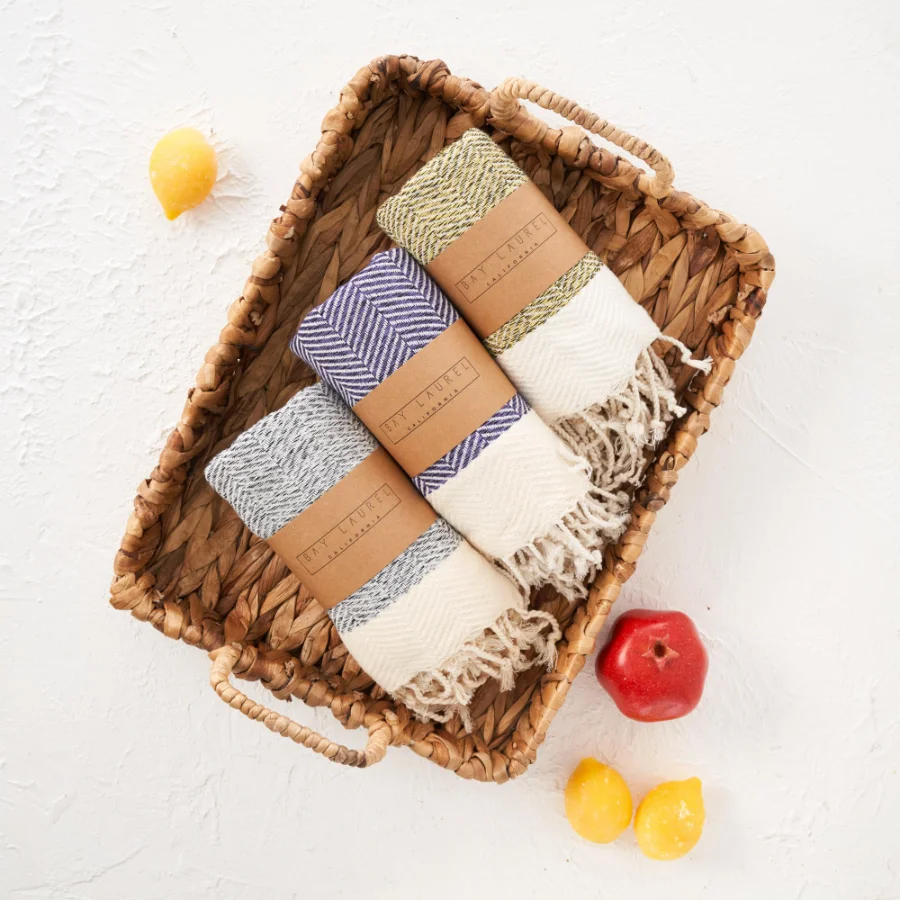 Turkish Hand Towel in Yellow, Herringbone 15 × 26 in, view 4