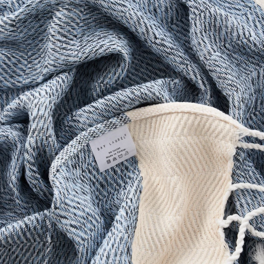 Turkish Hand Towel in Light Blue, Herringbone 16 × 40 in, view 2