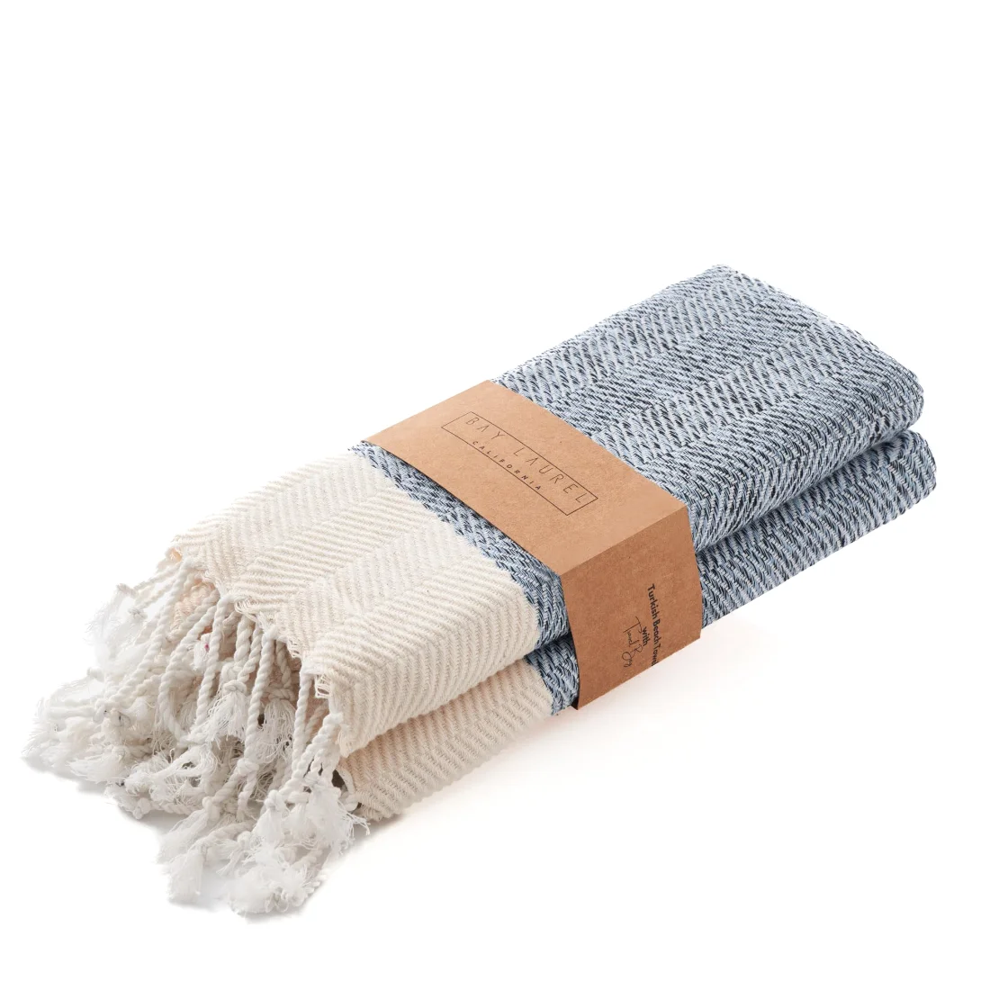 Turkish Hand Towel in Light Blue, Herringbone 16 × 40 in pack shot