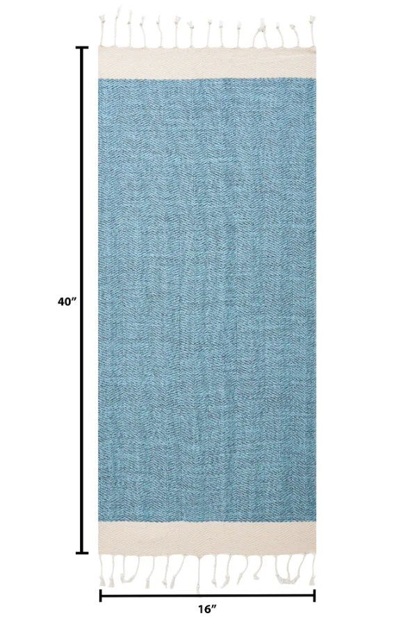 Turkish Hand Towel in Turquoise, Herringbone 16 × 40 in, view 5