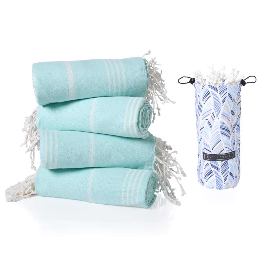 Four-Pack Beach Towel Set in Aqua, view 2