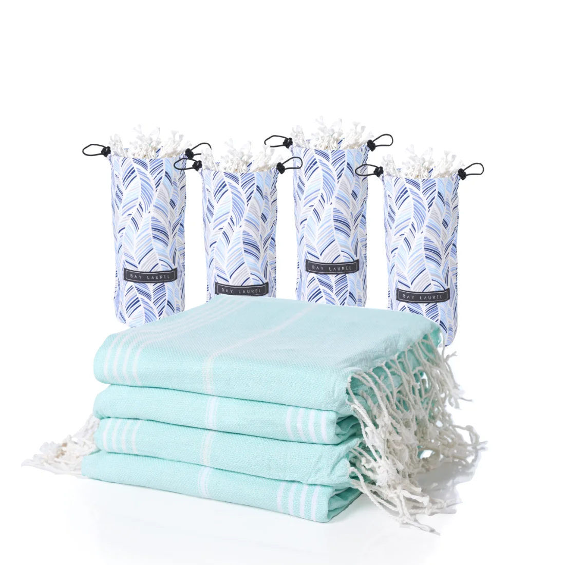 Four-Pack Beach Towel Set in Aqua pack shot