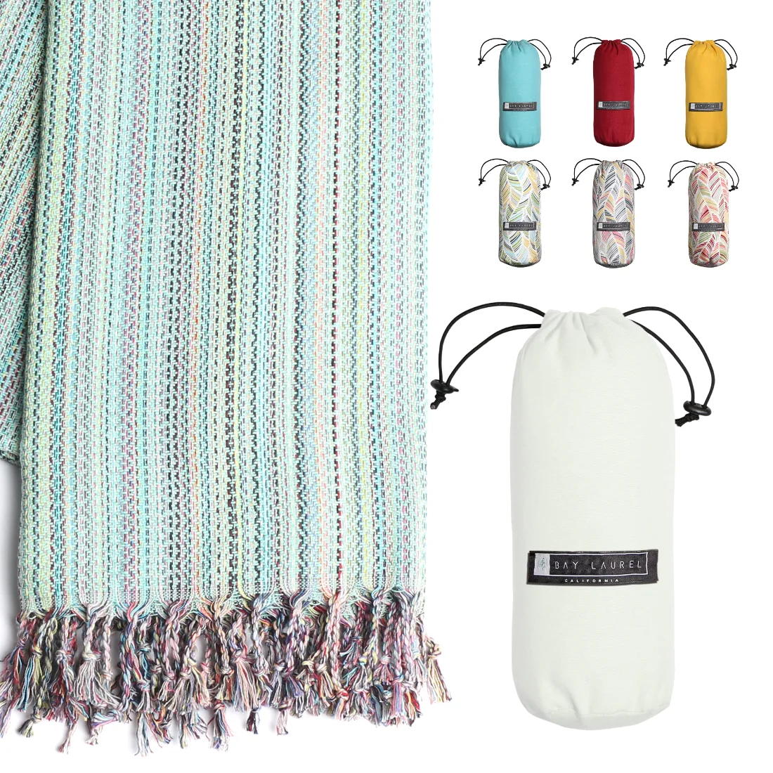 Turkish Beach Towel in Mint Multi-Color Weave pack shot