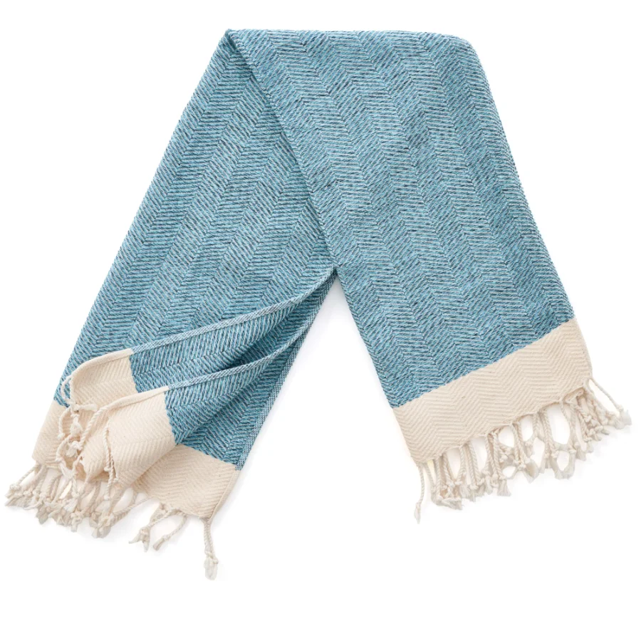 Turkish Hand Towel in Turquoise, Herringbone 16 × 40 in, view 4