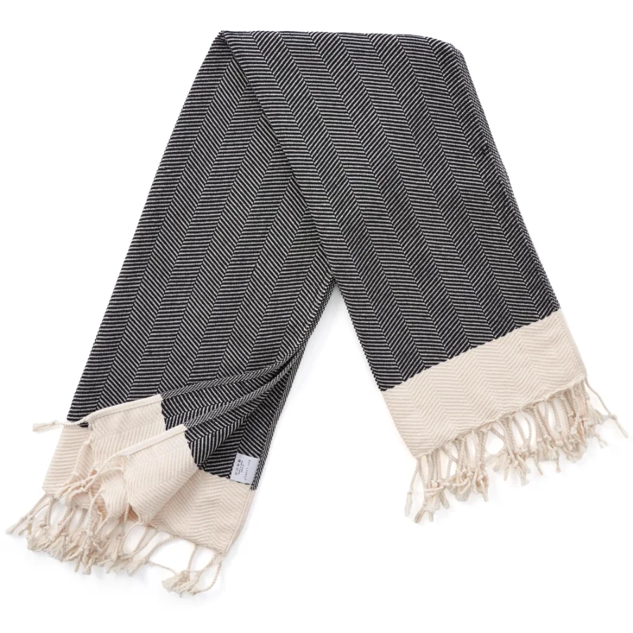 Turkish Hand Towel in Black, Herringbone 16 × 40 in, view 4