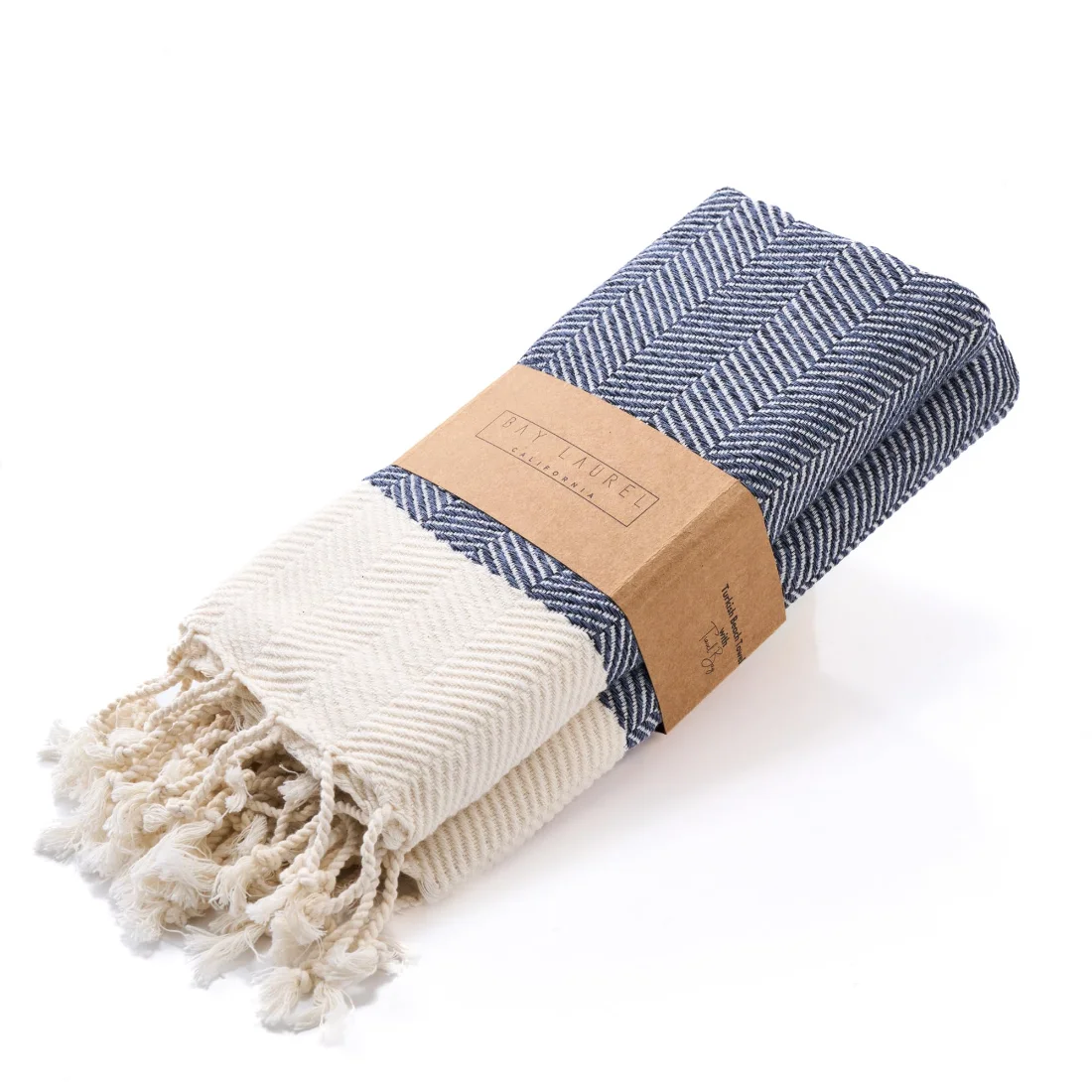 Turkish Hand Towel in Navy, Herringbone 16 × 40 in pack shot