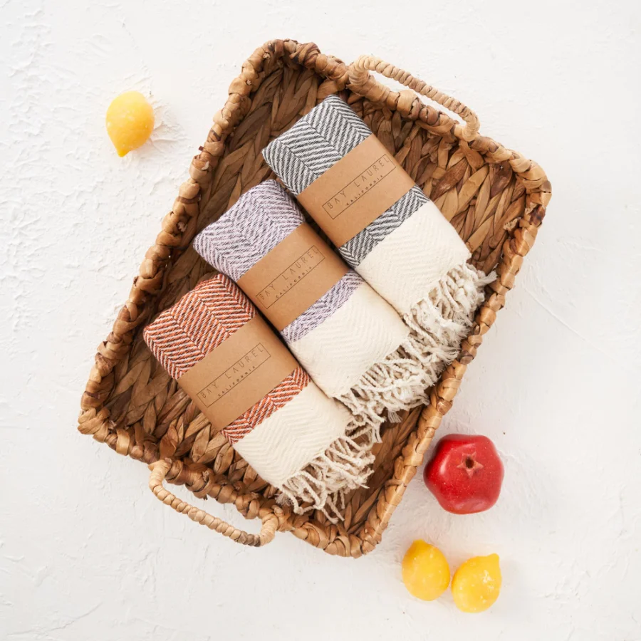 Turkish Hand Towel in Orange, Herringbone 15 × 26 in, view 4