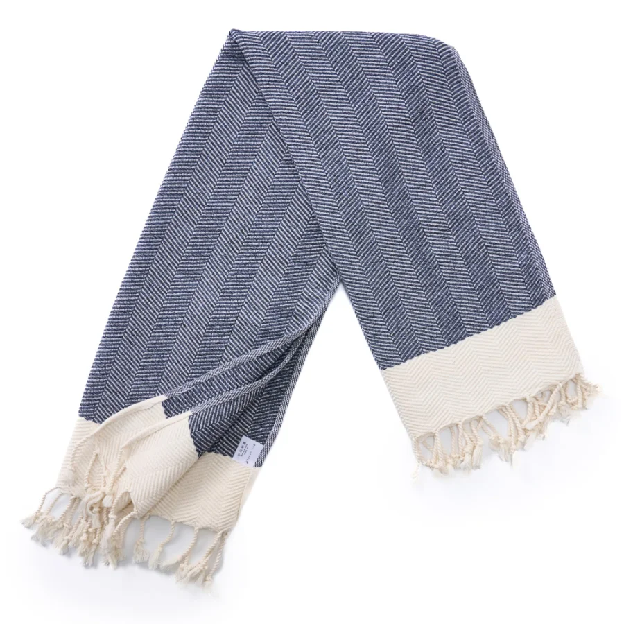 Turkish Hand Towel in Navy, Herringbone 16 × 40 in, view 3