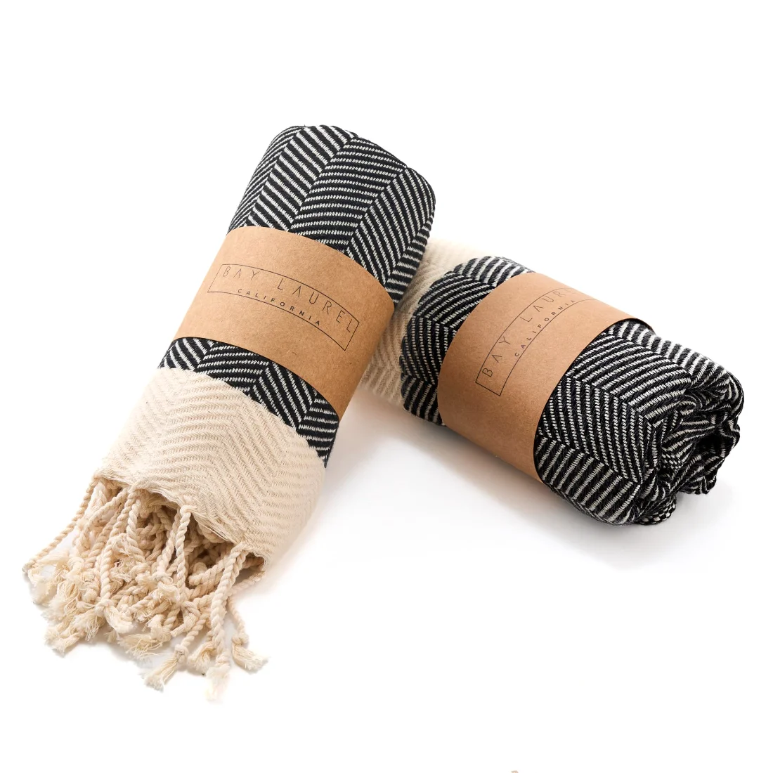 Turkish Hand Towel in Black, Herringbone 15 × 26 in pack shot