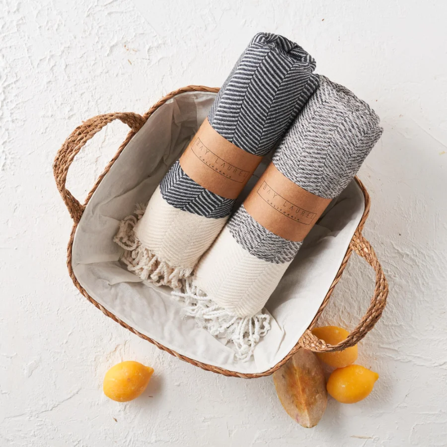 Turkish Hand Towel in Beige, Herringbone 16 × 40 in, view 3